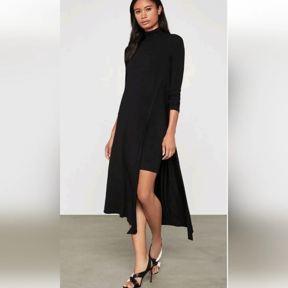 New BCBGMaxAzria Elegant Black Asymmetrical Dress - Picture 3 of 5